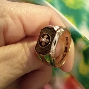 Man's Gold & Black Colored Cross Ring with words "Faith and Strength" Engraved